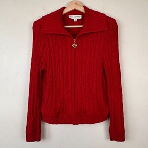 St. John Marie Gray Cardigan 6 Valentines Day Luxury Heart Charm Red Knit Zip